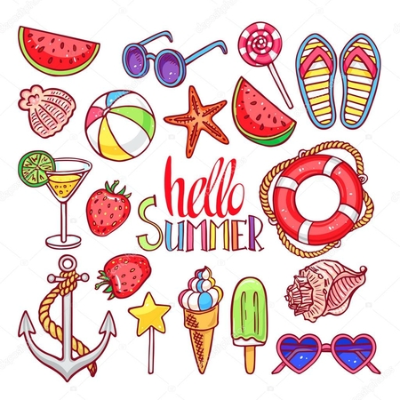 depositphotos 110609216 stock illustration set of colorful summer symbols